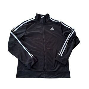 Adidas Youth Size XL (18-20) Full Zip Black White Stripes Track Jacket Pockets